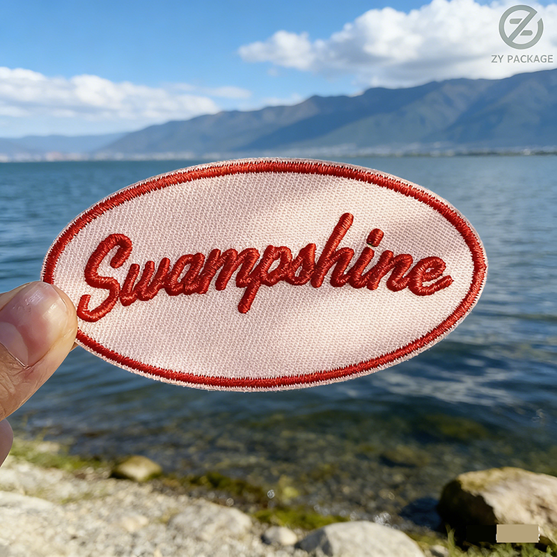 Name patch embroidery with custom oval logo