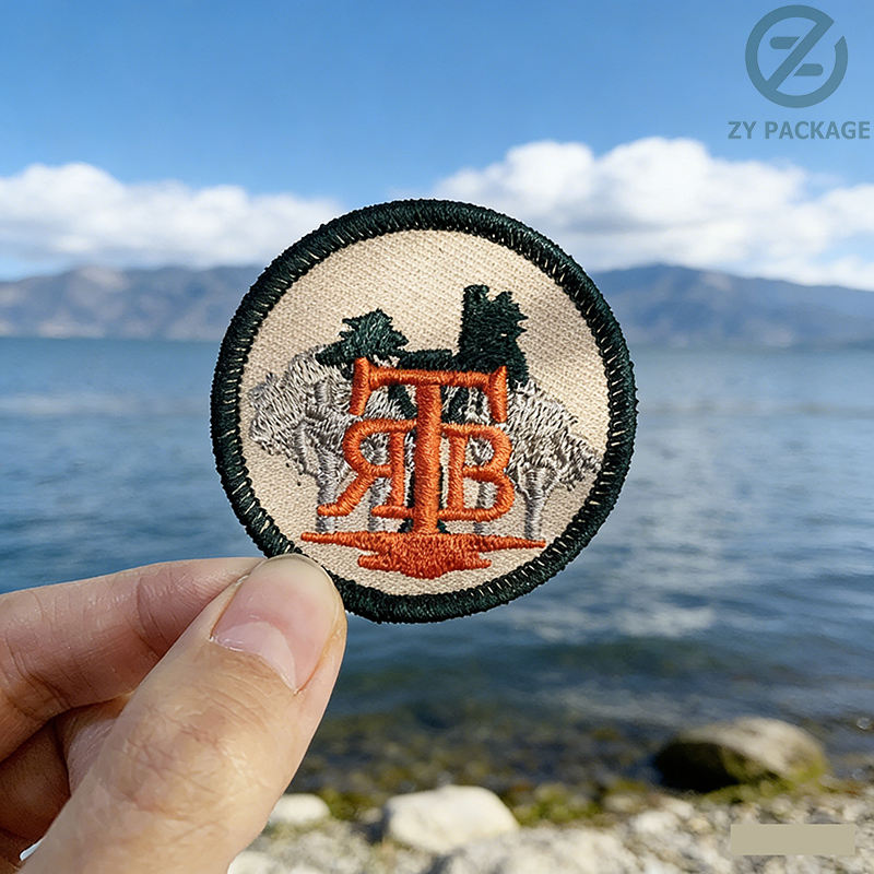 Name patch embroidery with round embroidered logo